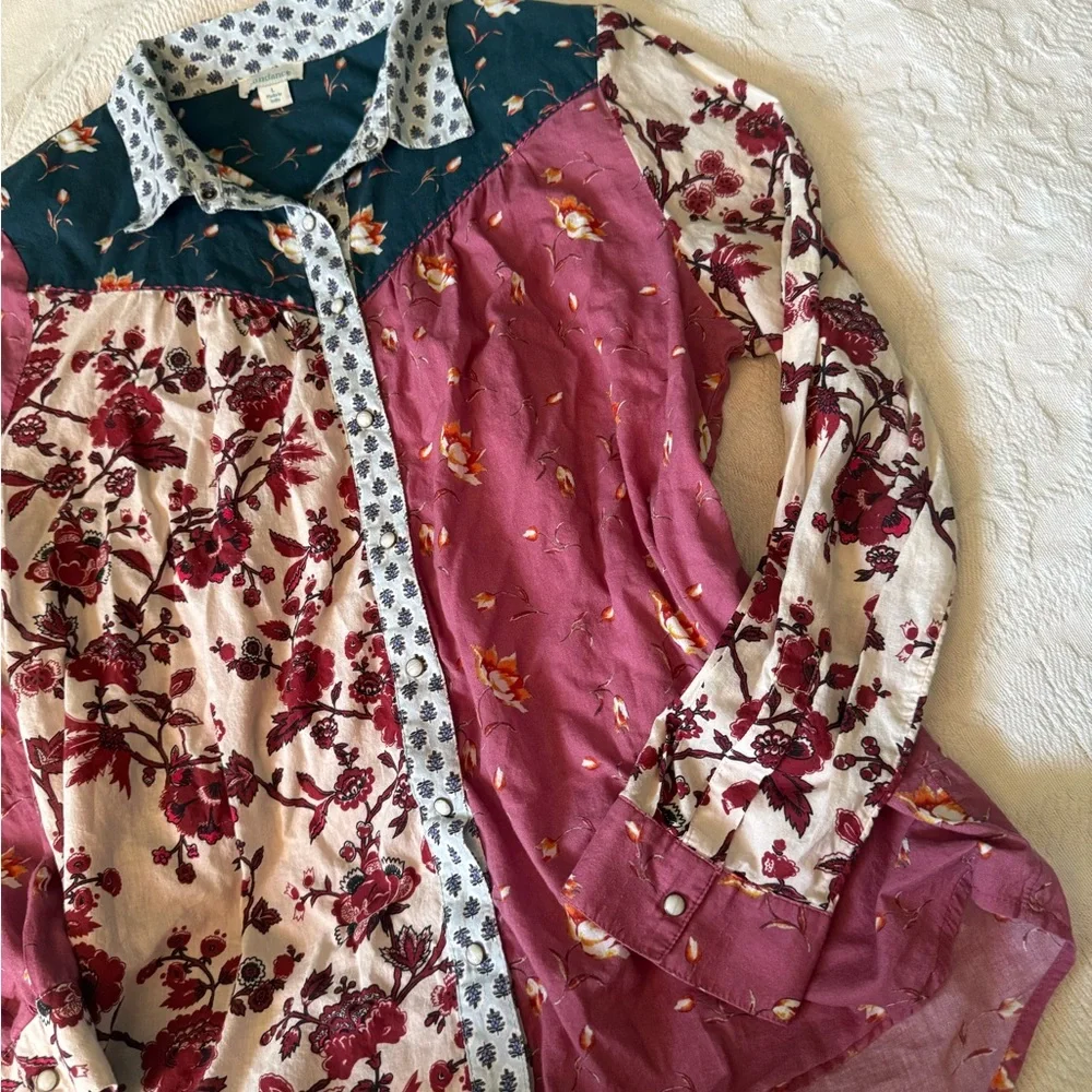 Sundance Patchwork Western Blouse Pearlized Button Up Cottagecore Multicolored - Picture 5 of 10